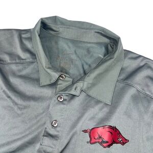 Arkansas Razorbacks Nike Dri-Fit Polo NCAA chest logo Gray/Red Men's XL